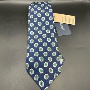 Drakes Navy Silk Geometric Pattern Tie